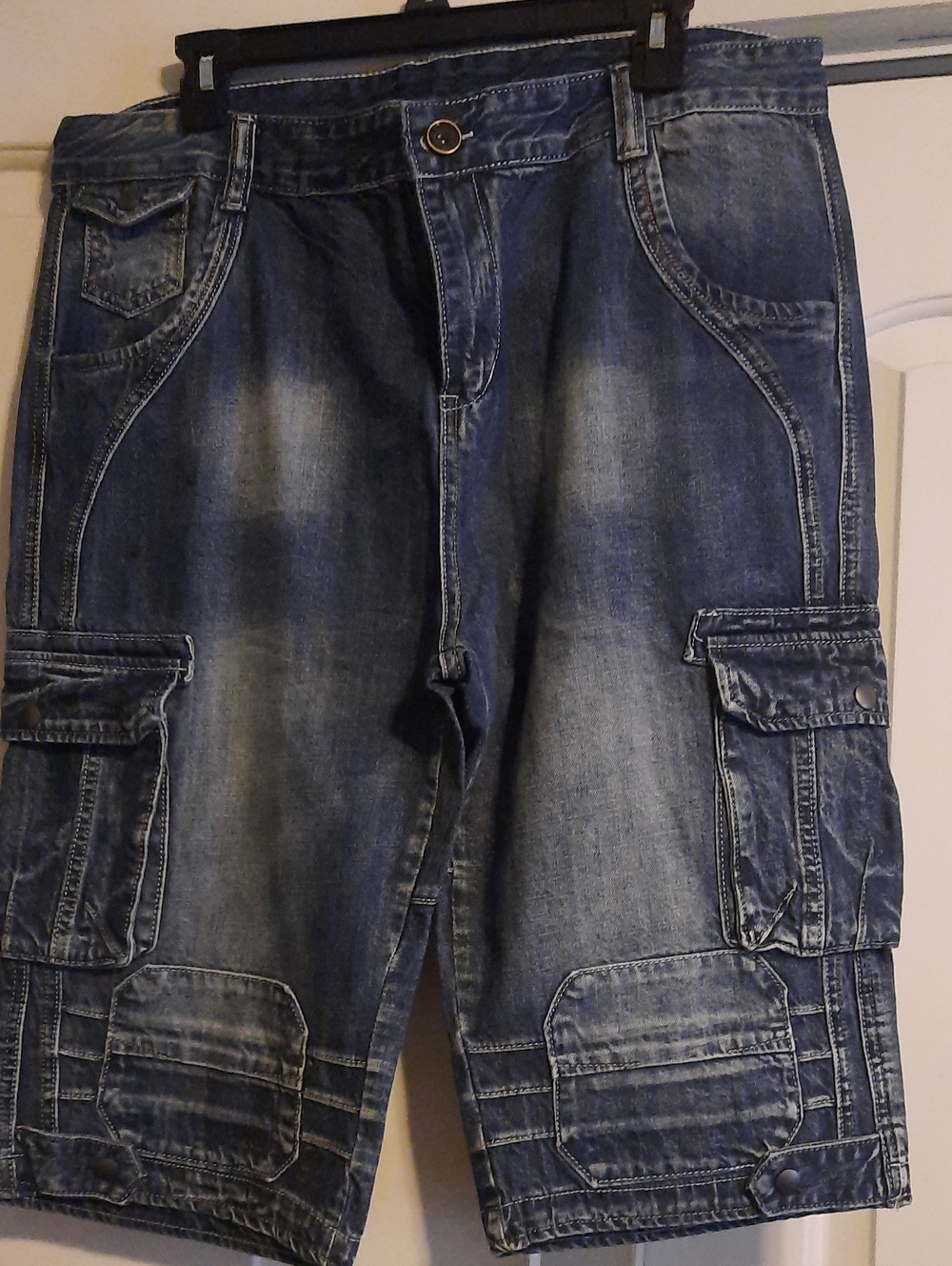 Men's Denim Cargo Shorts - Faded Blue
